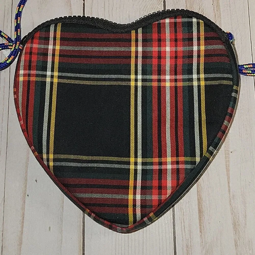 Crewcuts J Crew Purse Bag Girls Plaid Blue Cord  Heart Shaped Kid Valentine